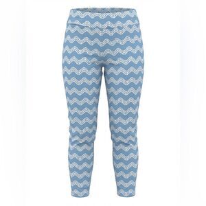 J MCLAUGHLIN WOMENS STRETCH PANTS SIZE M LIGHT BLUE WITH WHITE DESIGN